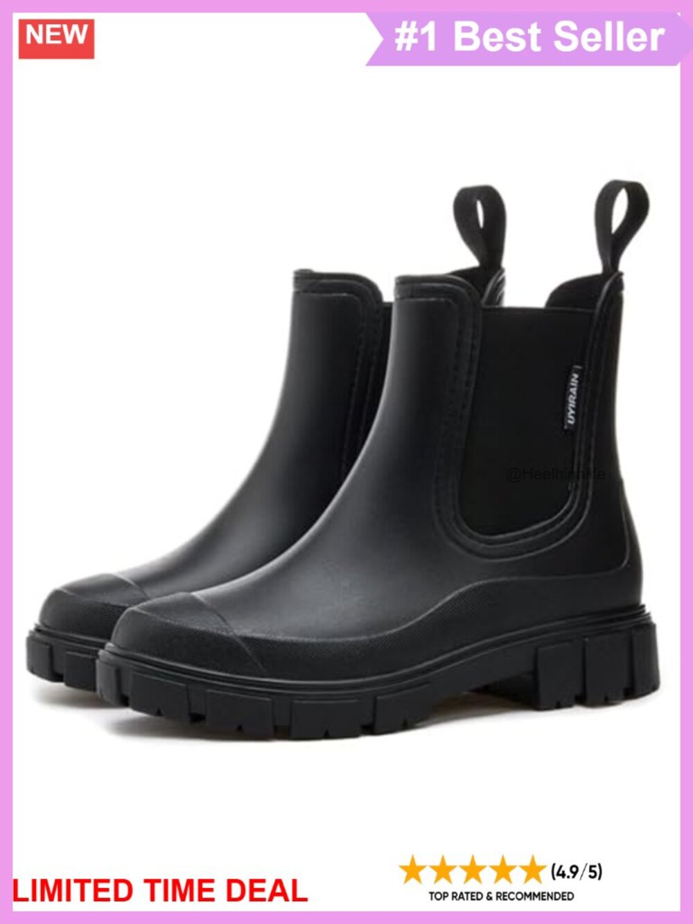 Women's Waterproof Ankle Rain Boots Chelsea PVC Slip-On Non-Slip